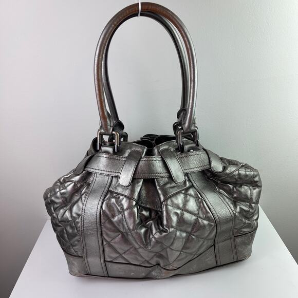 BURBERRY Quilted Beaton Pewter Metallic Gray Shoulder Handle Hobo Bag - Picture 3 of 11